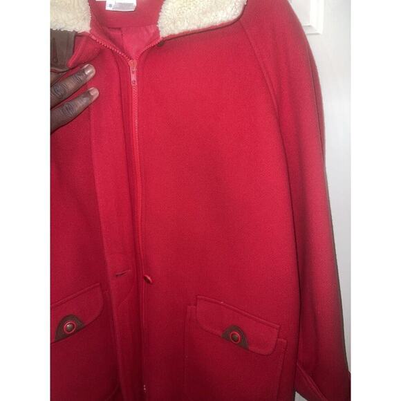 Vintage Talbots Wool Red Parka Coat Jacket Size 8 Sherpa Collar Made In USA Long - Picture 3 of 7